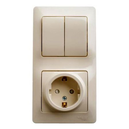 Блок: выключатель 2-клавишный и розетка Schneider Electric GLOSSA, скрытый монтаж, бежевый