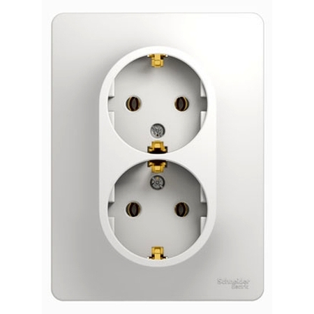 Розетка двухместная Schneider Electric GLOSSA, скрытый монтаж, с заземлением, белый
