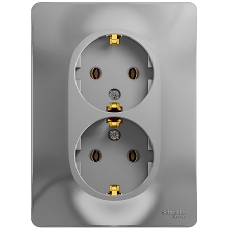 Розетка двухместная Schneider Electric GLOSSA, скрытый монтаж, с заземлением, алюминий