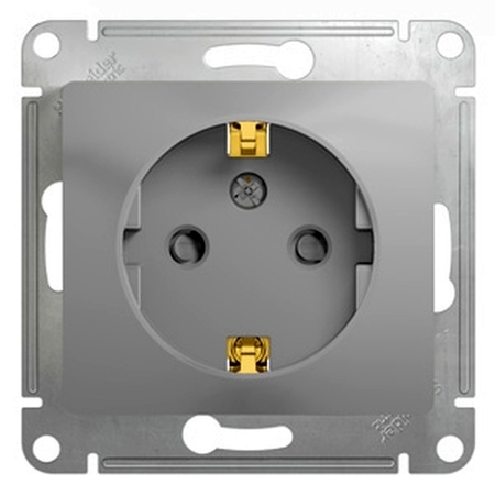 Розетка Schneider Electric GLOSSA, скрытый монтаж, с заземлением, со шторками, алюминий