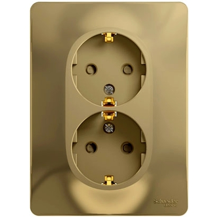 Розетка двухместная Schneider Electric GLOSSA, скрытый монтаж, с заземлением, со шторками, титан