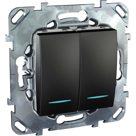 Переключатель 2-клавишный Schneider Electric UNICA TOP, с подсветкой, скрытый монтаж, графит