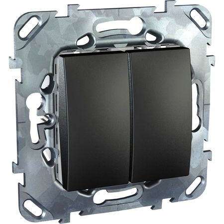 Переключатель 2-клавишный Schneider Electric UNICA TOP, скрытый монтаж, графит