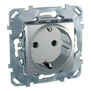 Розетка Schneider Electric UNICA TOP, скрытый монтаж, с заземлением, со шторками, алюминий