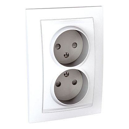 Розетка двухместная Schneider Electric UNICA, скрытый монтаж, со шторками, белый