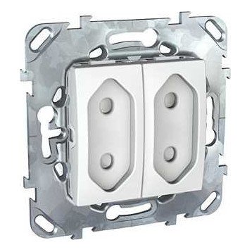 Розетка двухместная Schneider Electric UNICA, скрытый монтаж, со шторками, белый