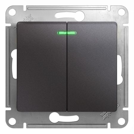 Выключатель 2-клавишный Schneider Electric GLOSSA, с подсветкой, скрытый монтаж, графит