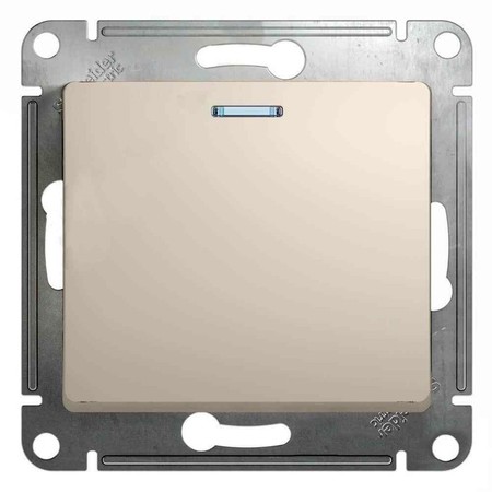 Переключатель 1-клавишный Schneider Electric GLOSSA, с подсветкой, скрытый монтаж, молочный