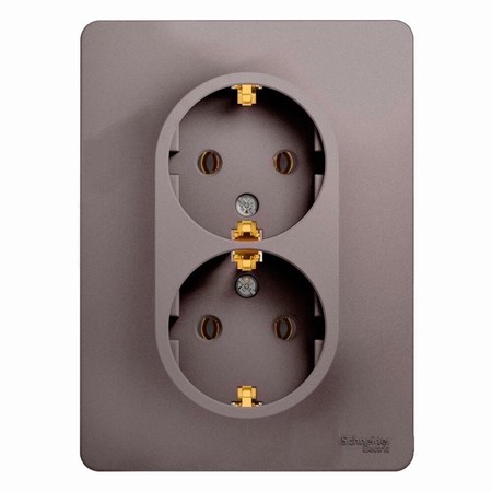 Розетка двухместная Schneider Electric GLOSSA, скрытый монтаж, с заземлением, платина