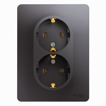 Розетка двухместная Schneider Electric GLOSSA, скрытый монтаж, с заземлением, графит