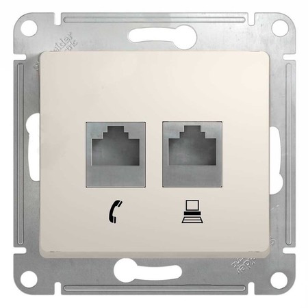 Розетка 2xRJ11+RJ45 Cat.5 Schneider Electric GLOSSA, молочный