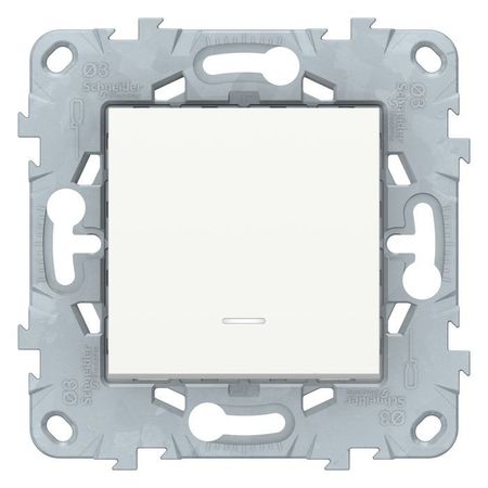 Выключатель 1-клавишный кнопочный Schneider Electric UNICA NEW, с подсветкой, скрытый монтаж, белый