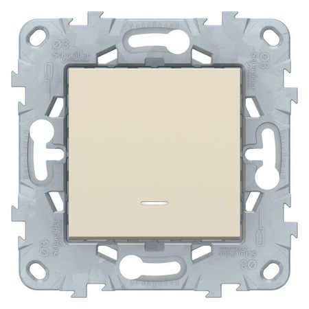 Выключатель 1-клавишный кнопочный Schneider Electric UNICA NEW, с подсветкой, скрытый монтаж, бежевый
