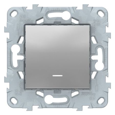 Выключатель 1-клавишный кнопочный Schneider Electric UNICA NEW, с подсветкой, скрытый монтаж, алюминий