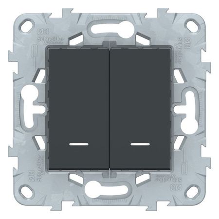Переключатель 2-клавишный Schneider Electric UNICA NEW, с подсветкой, скрытый монтаж, антрацит