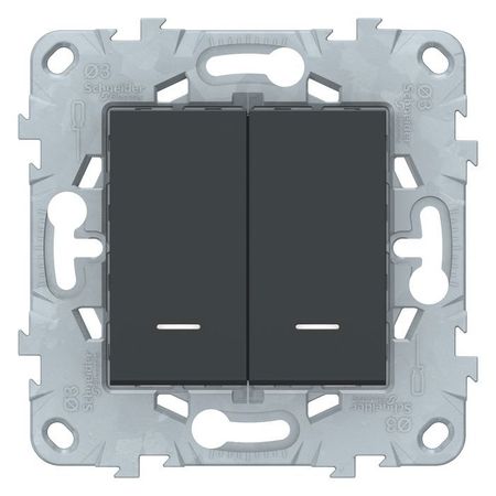 Выключатель 2-клавишный Schneider Electric UNICA NEW, с подсветкой, скрытый монтаж, антрацит