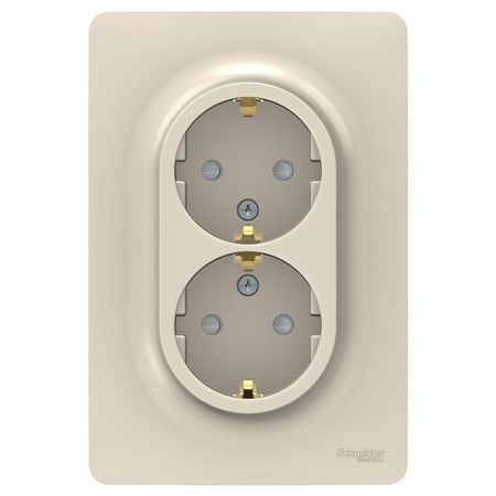 Розетка двухместная Schneider Electric UNICA NEW, скрытый монтаж, с заземлением, со шторками, винтовые клеммы, бежевый