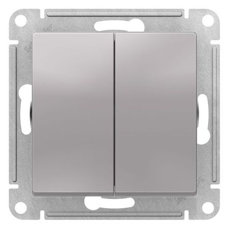 Переключатель 2-клавишный Schneider Electric ATLASDESIGN, скрытый монтаж, алюминий