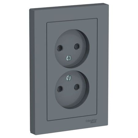 Розетка двухместная Schneider Electric ATLASDESIGN, скрытый монтаж, со шторками, грифель