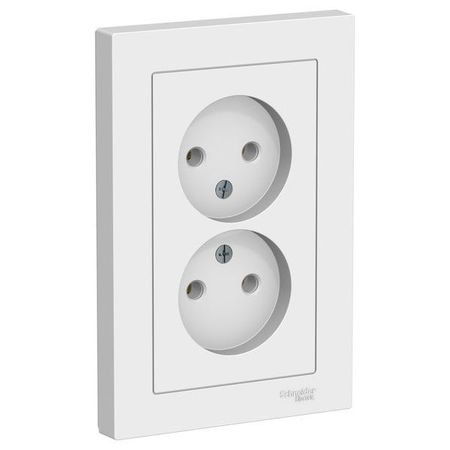 Розетка двухместная с рамкой Schneider Electric ATLASDESIGN, скрытый монтаж, винтовые клеммы, белый