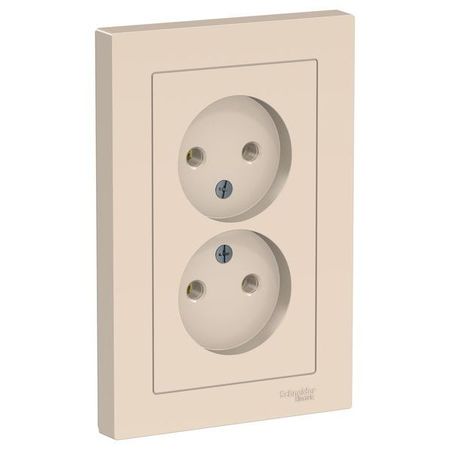 Розетка двухместная с рамкой Schneider Electric ATLASDESIGN, скрытый монтаж, винтовые клеммы, бежевый