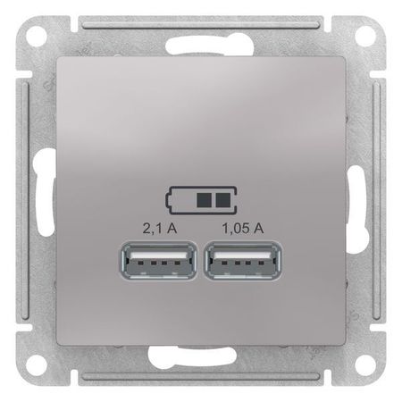Розетка 2xUSB Schneider Electric ATLASDESIGN, алюминий