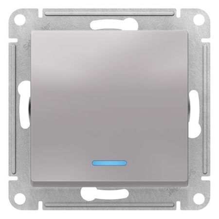 Переключатель 1-клавишный Schneider Electric ATLASDESIGN, с подсветкой, скрытый монтаж, алюминий