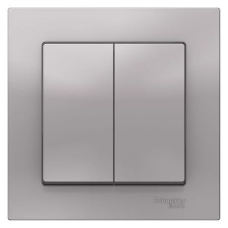 Выключатель 2-клавишный Schneider Electric ATLASDESIGN, скрытый монтаж, алюминий