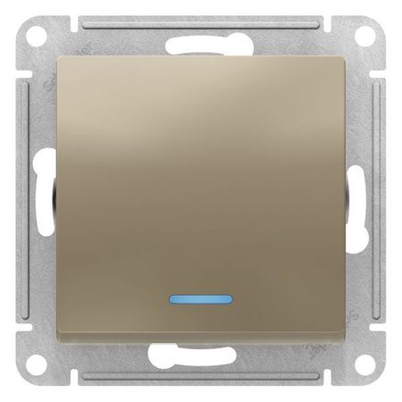 Переключатель 1-клавишный Schneider Electric ATLASDESIGN, с подсветкой, скрытый монтаж, шампань