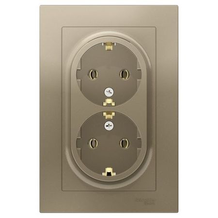 Розетка двухместная Schneider Electric ATLASDESIGN, скрытый монтаж, с заземлением, шампань
