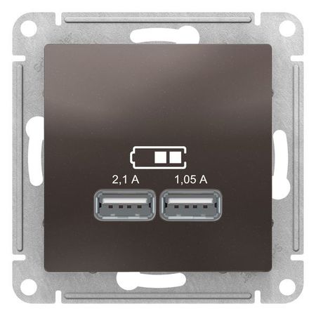 Розетка 2xUSB Schneider Electric ATLASDESIGN, мокко