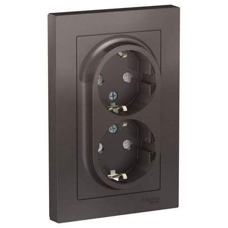 Розетка двухместная Schneider Electric ATLASDESIGN, скрытый монтаж, с заземлением, со шторками, мокко