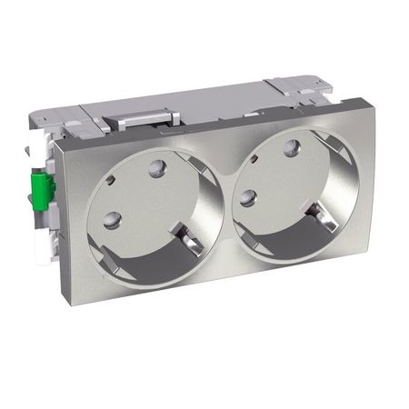 Розетка двухместная Schneider Electric ALTIRA, скрытый монтаж, с заземлением, со шторками, металлик