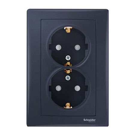 Розетка двухместная Schneider Electric SEDNA, скрытый монтаж, с заземлением, винтовые клеммы, графит