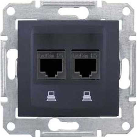 Розетка компьютерная 2xRJ45 Cat.6 (STP) Schneider Electric SEDNA, графит