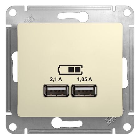 Розетка 2xUSB Schneider Electric GLOSSA, бежевый