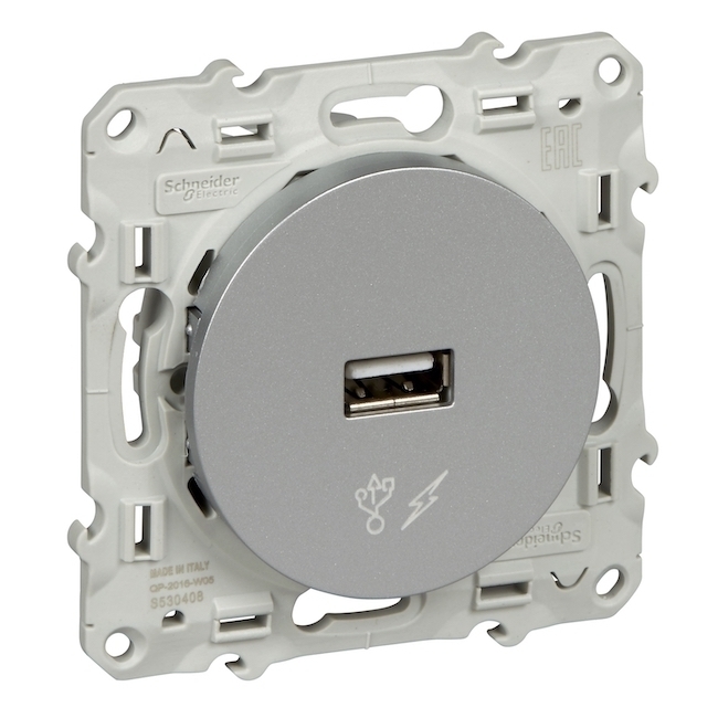 Розетка 1xUSB Schneider Electric ODACE, алюминий