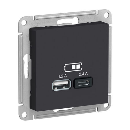 Розетка 2xUSB Schneider Electric ATLASDESIGN, карбон