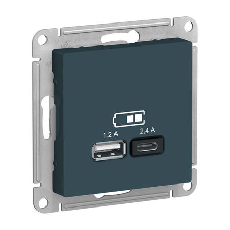 Розетка 2xUSB Schneider Electric ATLASDESIGN, изумруд