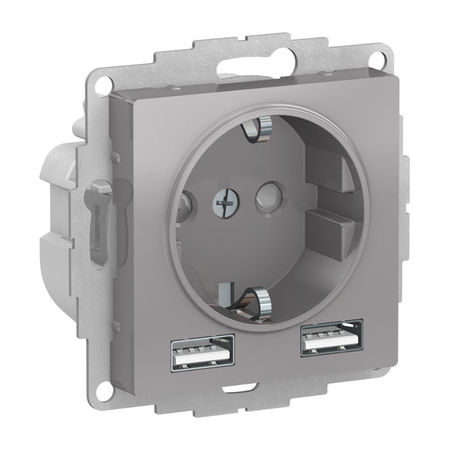 Розетка с USB Schneider Electric ATLASDESIGN, скрытый монтаж, с заземлением, алюминий