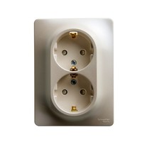 Розетка двухместная Schneider Electric GLOSSA, скрытый монтаж, с заземлением, со шторками, перламутр