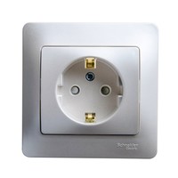 Розетка Schneider Electric GLOSSA, скрытый монтаж, с заземлением, со шторками, перламутр
