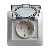 Розетка Schneider Electric GLOSSA, скрытый монтаж, с заземлением, с крышкой, со шторками, перламутр