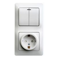 Блок: выключатель 2-клавишный и розетка Schneider Electric GLOSSA, скрытый монтаж, белый