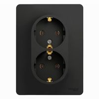 Розетка двухместная Schneider Electric GLOSSA, скрытый монтаж, с заземлением, антрацит