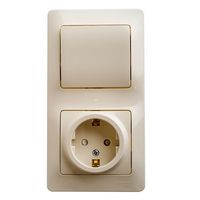 Блок: выключатель 1-клавишный и розетка Schneider Electric GLOSSA, скрытый монтаж, бежевый