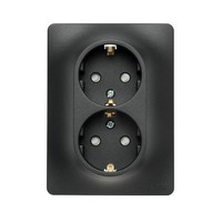 Розетка двухместная Schneider Electric GLOSSA, скрытый монтаж, с заземлением, со шторками, антрацит