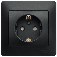 Розетка Schneider Electric GLOSSA, скрытый монтаж, с заземлением, со шторками, антрацит