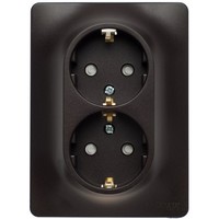 Розетка двухместная Schneider Electric GLOSSA, скрытый монтаж, с заземлением, со шторками, шоколад