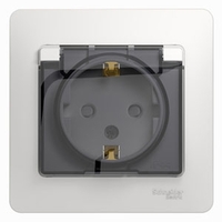 Розетка Schneider Electric GLOSSA, скрытый монтаж, с заземлением, с крышкой, со шторками, белый